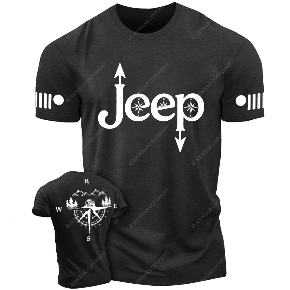 Compass Mountains And Trees Front And Rear Design Jp T-Shirt
