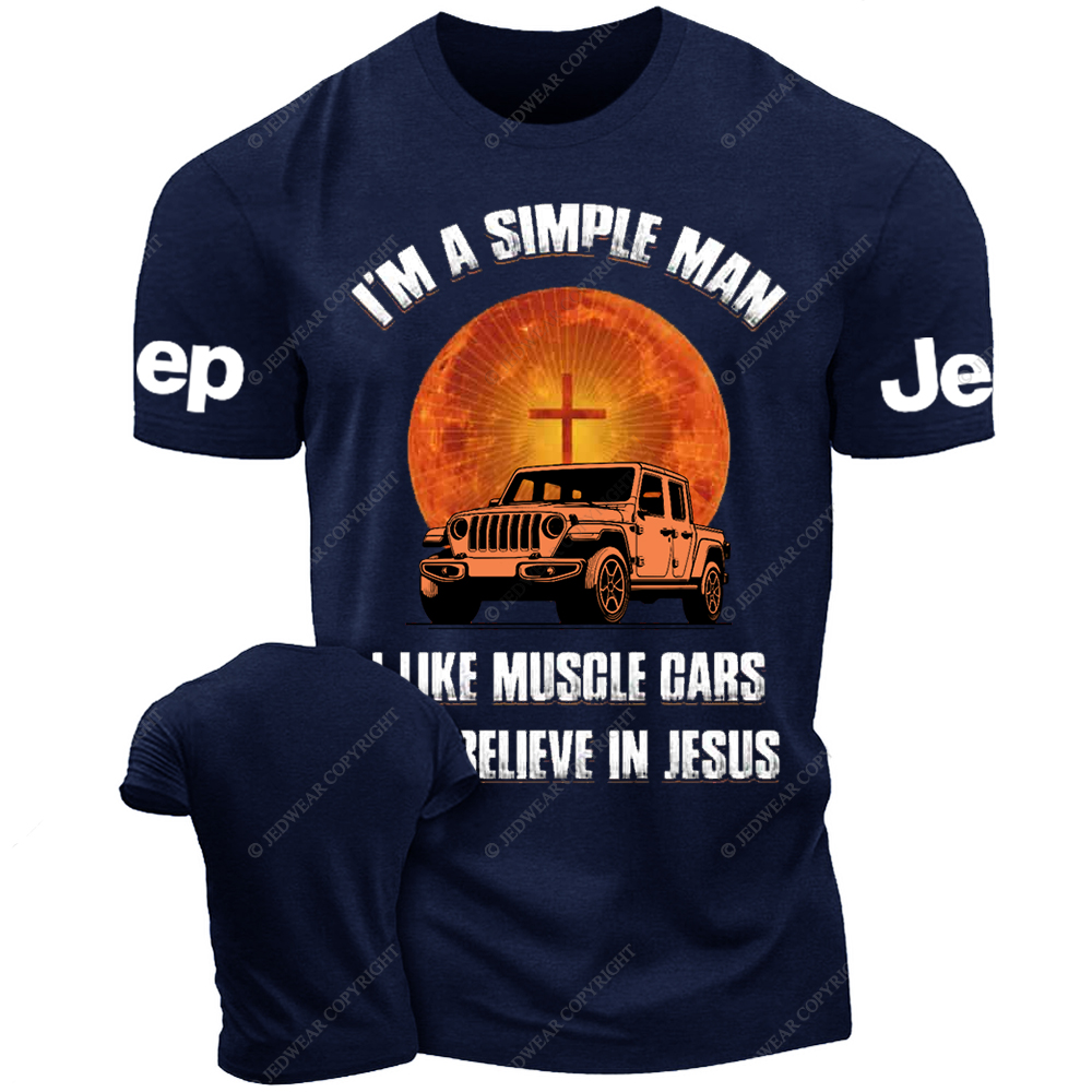 Religion I Am A Simple Man I Like Drag Racing And Believe In Jesus Jp T-Shirt