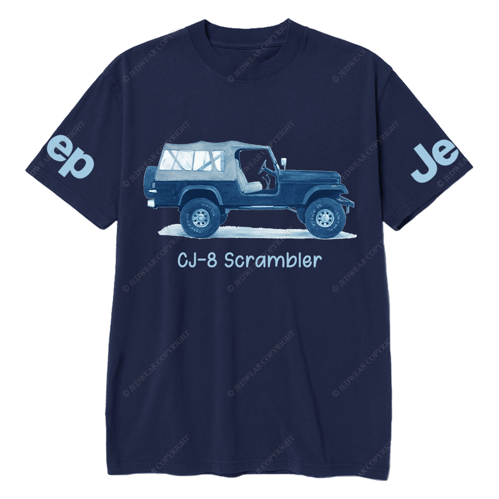 Blue CJ-8 Scrambler Classic Willys Truck Cartoon Watercolor Jp T-Shirt