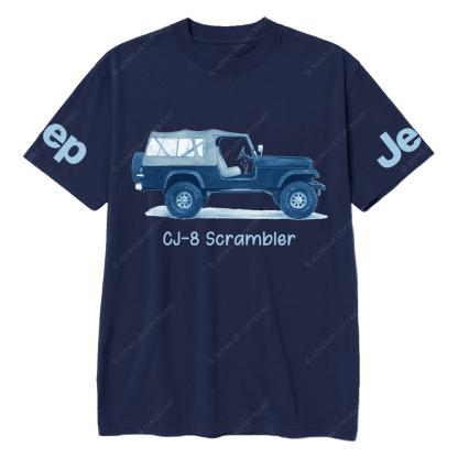 Blue CJ-8 Scrambler Classic Willys Truck Cartoon Watercolor Jp T-Shirt