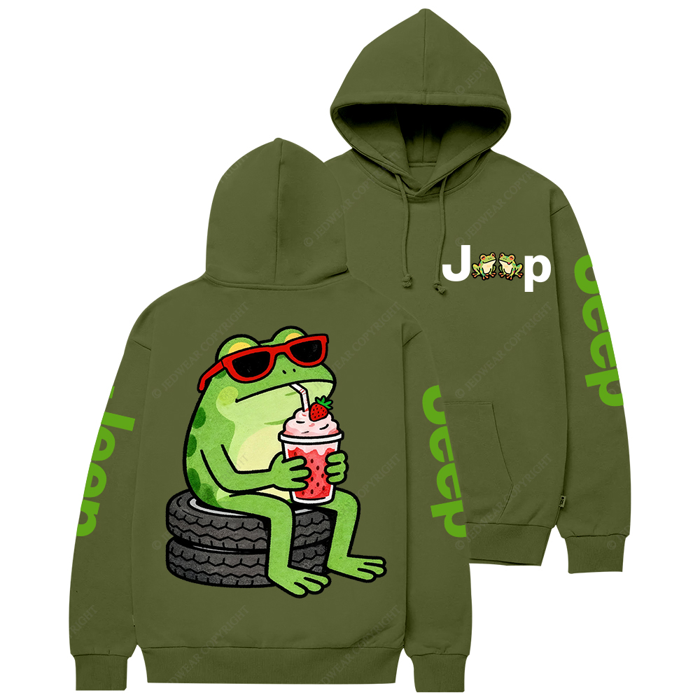 A Cute Frog Sits On A Tire Jp Casual Hoodie