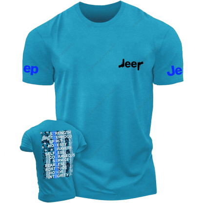 Thin Blue Line American Flag Policeman Gun Front And Rear Design  Jp T-Shirt