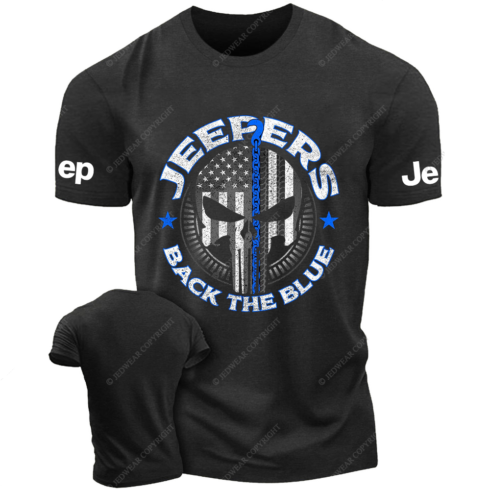 Policeman Jp Back The Blue Police Skull T-Shirt