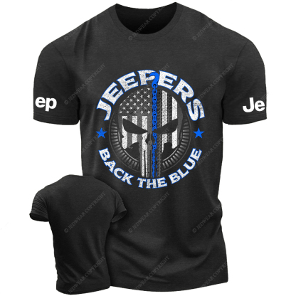Policeman Jp Back The Blue Police Skull T-Shirt