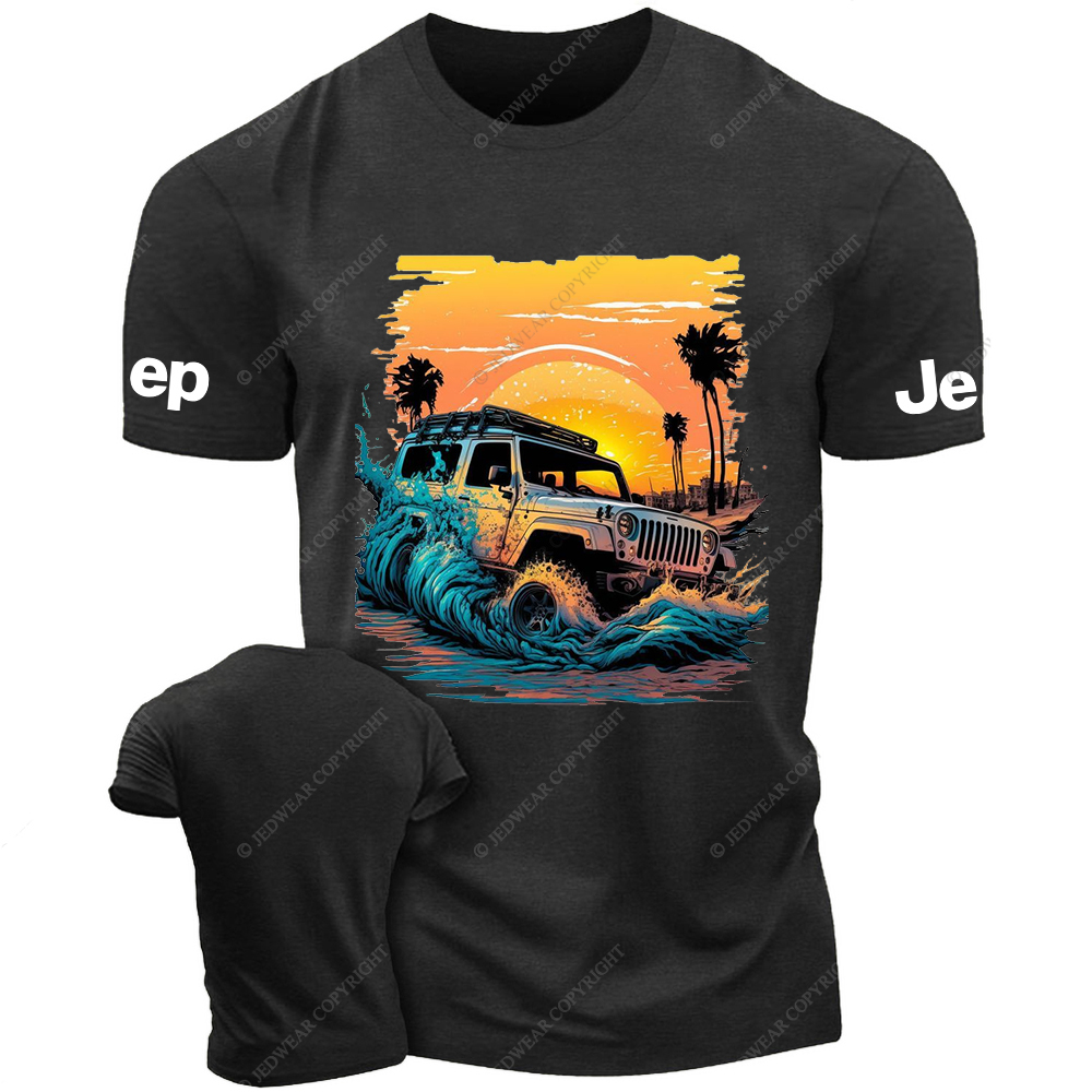 Colorful Beach Waves Sunset Palm Tree Jp T-Shirt