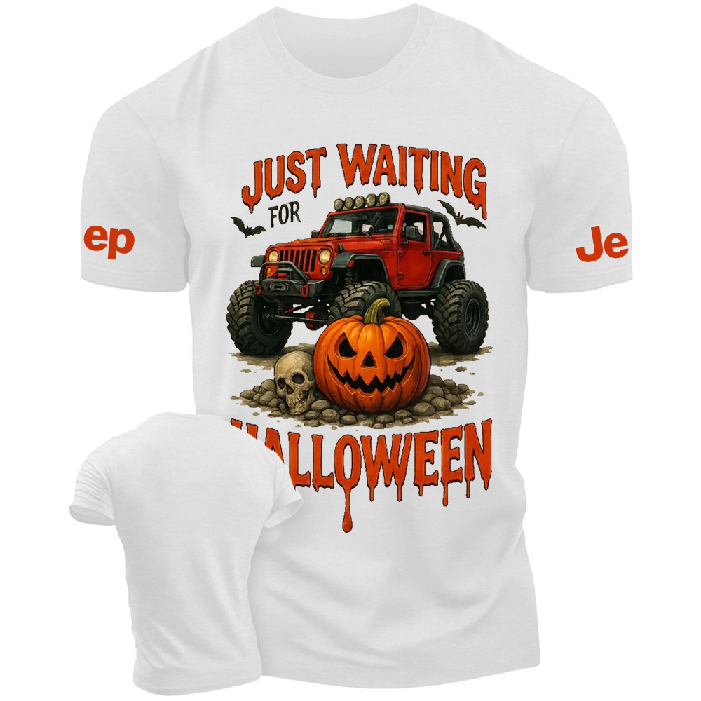 Just Waiting For Halloween Skull Bat Pumpkin Jp T-Shirt