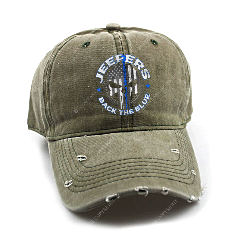 Policeman Jp Back The Blue Police Skull  Jp Baseball Cap