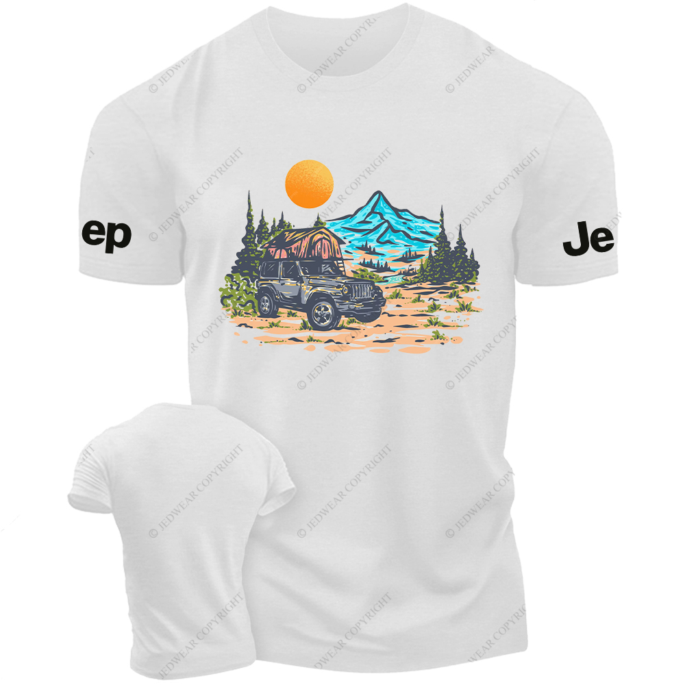 Mountains Trees Sunset Water Line Art Jp T-Shirt