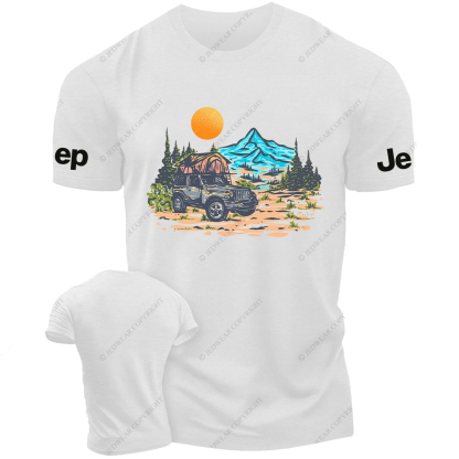 Mountains Trees Sunset Water Line Art Jp T-Shirt