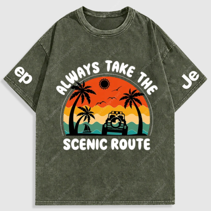 Always Take The Scenic Route Duck Jp Beach Washed T-Shirt