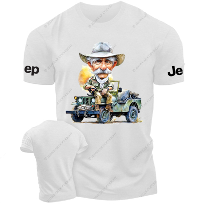 Cartoon Funny The Farmer Sits In The Front Of The Car Jp T-Shirt