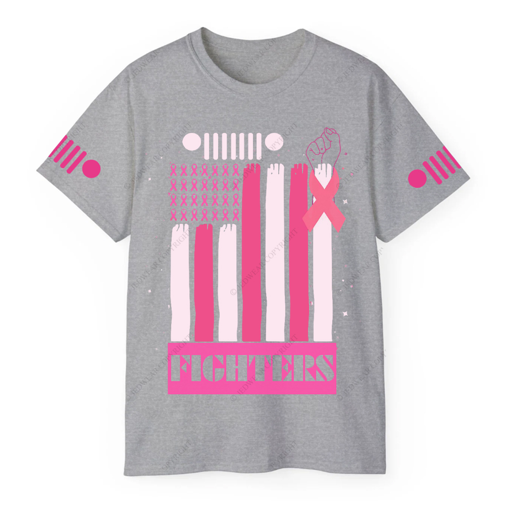 Fighters Breast Cancer American Flag Hand Jp T-Shirt
