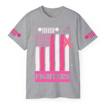 Fighters Breast Cancer American Flag Hand Jp T-Shirt