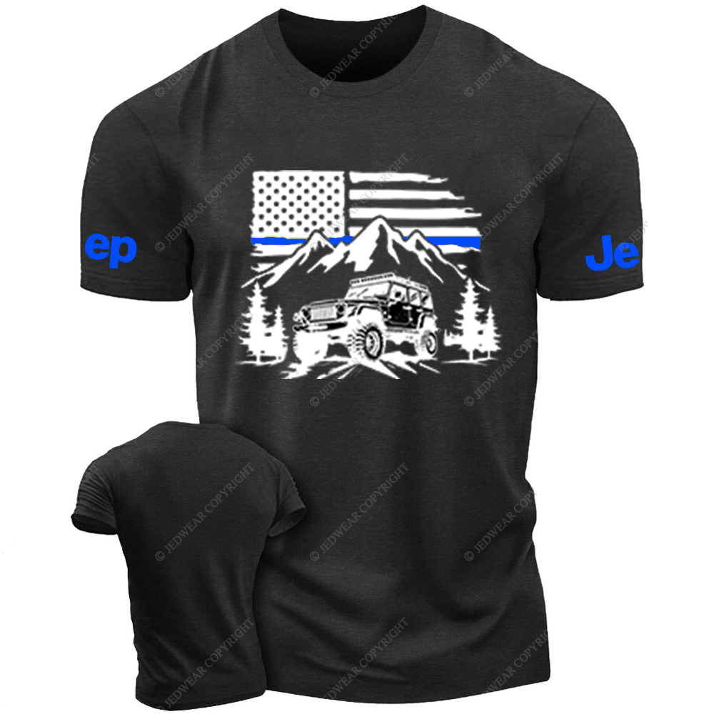 Jp Police Blue Line American Flag Mountains Silhouette T-Shirt Jp T-Shirt