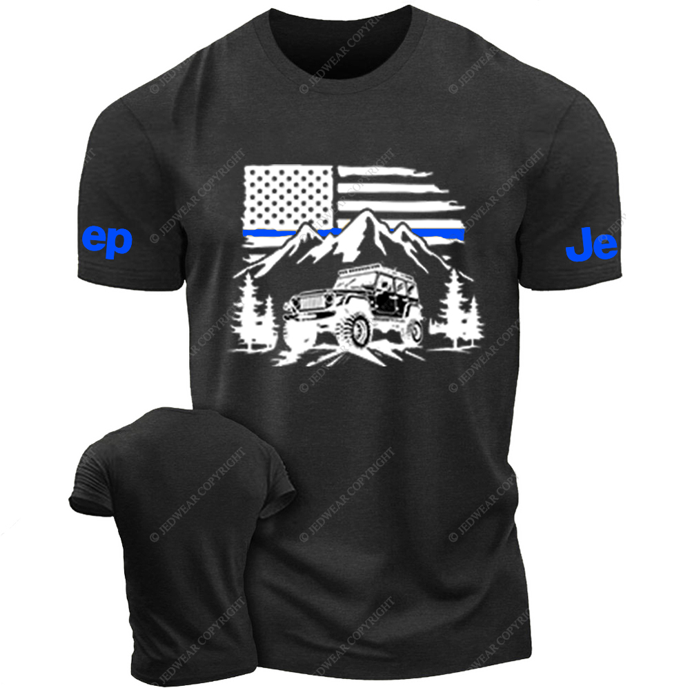 Jp Police Blue Line American Flag Mountains Silhouette T-Shirt Jp T-Shirt