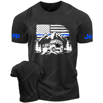 Jp Police Blue Line American Flag Mountains Silhouette T-Shirt Jp T-Shirt