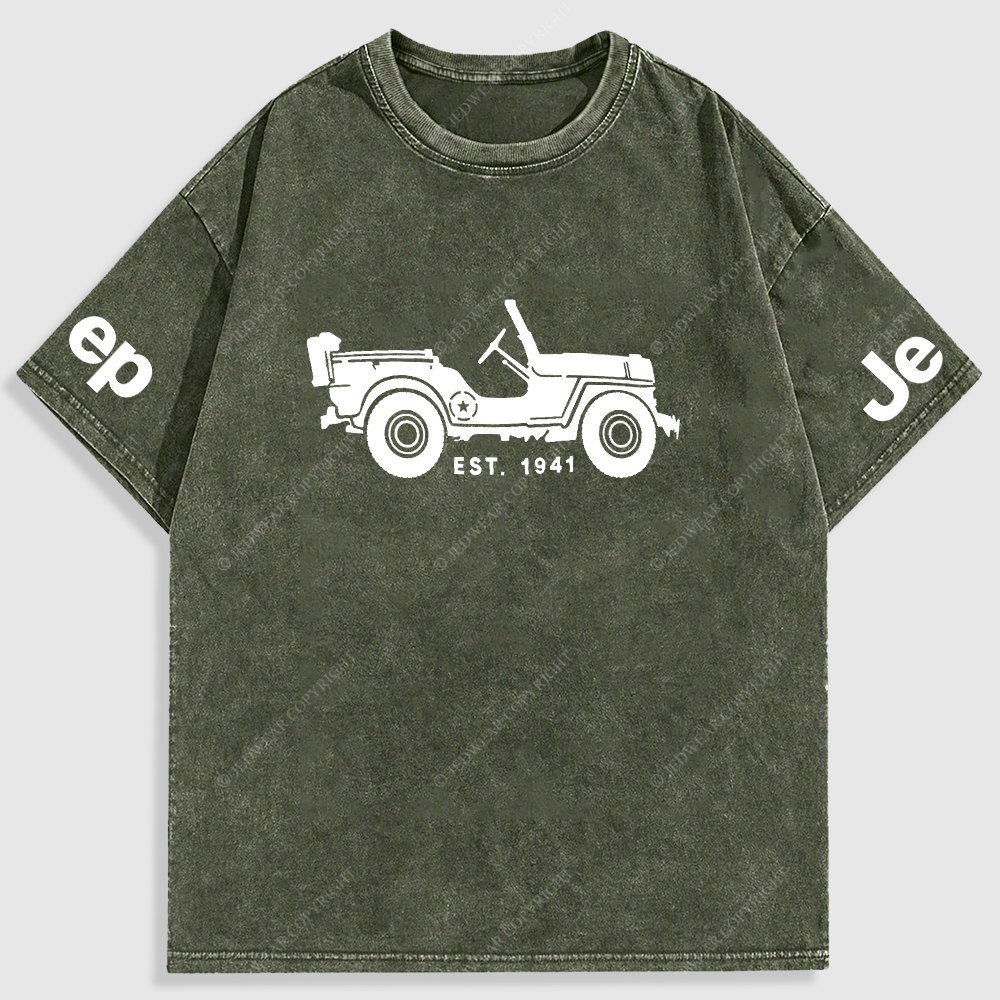 Jp Vintage Military Star 4X4 Cars Washed T-Shirt