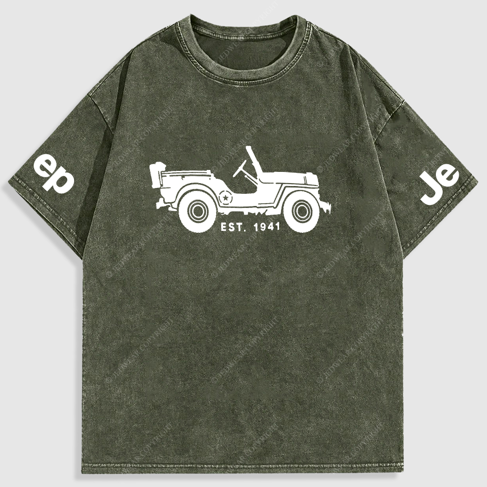 Jp Vintage Military Star 4X4 Cars Washed T-Shirt