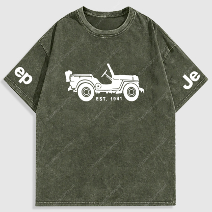 Jp Vintage Military Star 4X4 Cars Washed T-Shirt