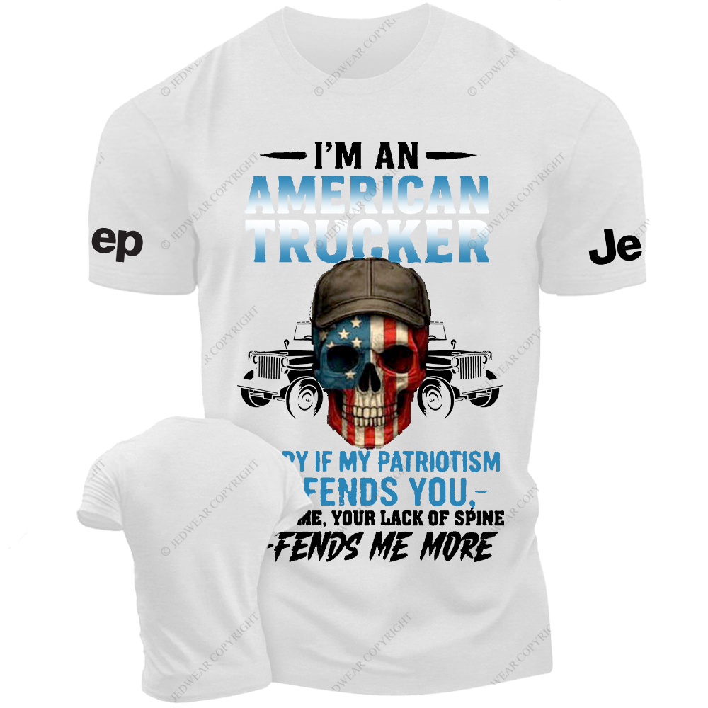 I’m An American Trucker Apparel Patriotic Skull Jp T-Shirt