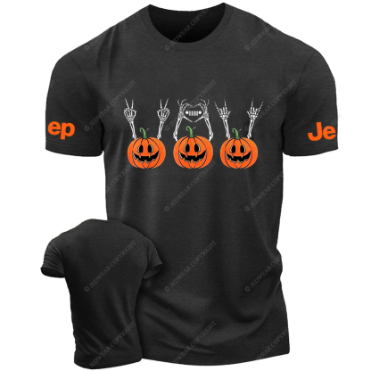 Three Pumpkin Halloween Skull Jp T-Shirt