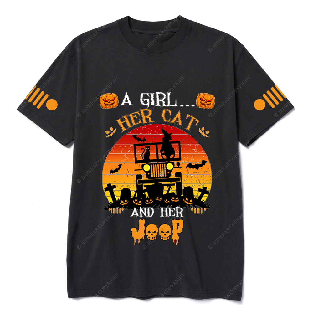 A Girl Her Cat Funny Halloween Cat Witch Classic Jp T-Shirt