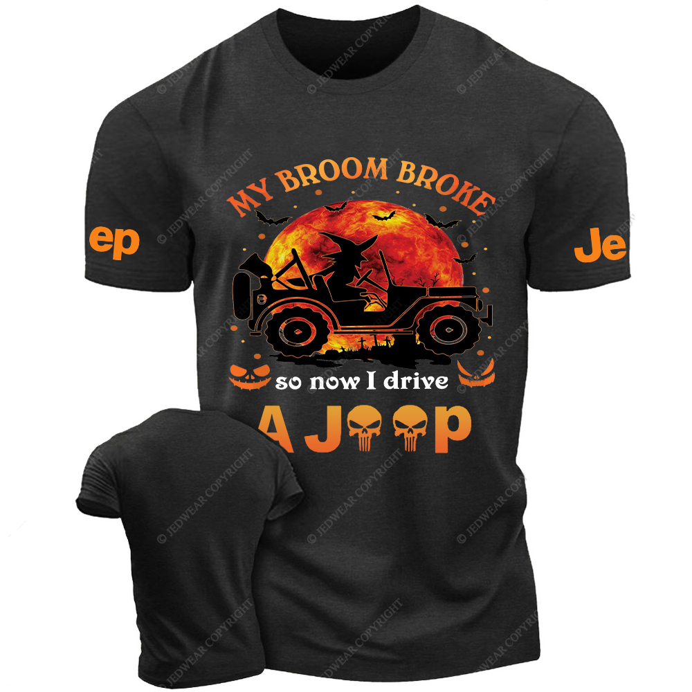 Halloween Pumpkin Bat My Broom Broke So Now I Drive A Car Jp T-Shirt