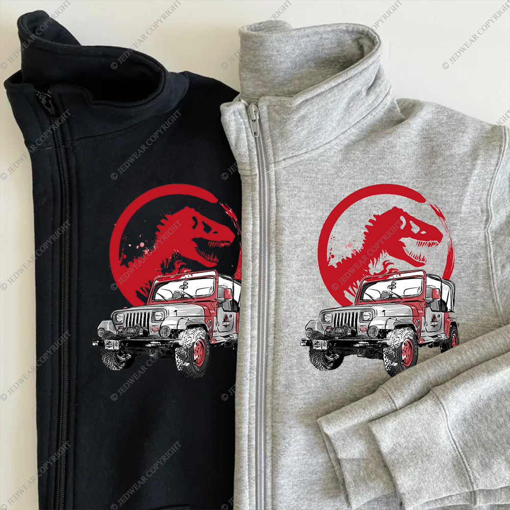 Dinosaur On The Back Of An Off-Road Vehicle Full-Zip Jacket Sweatshirt