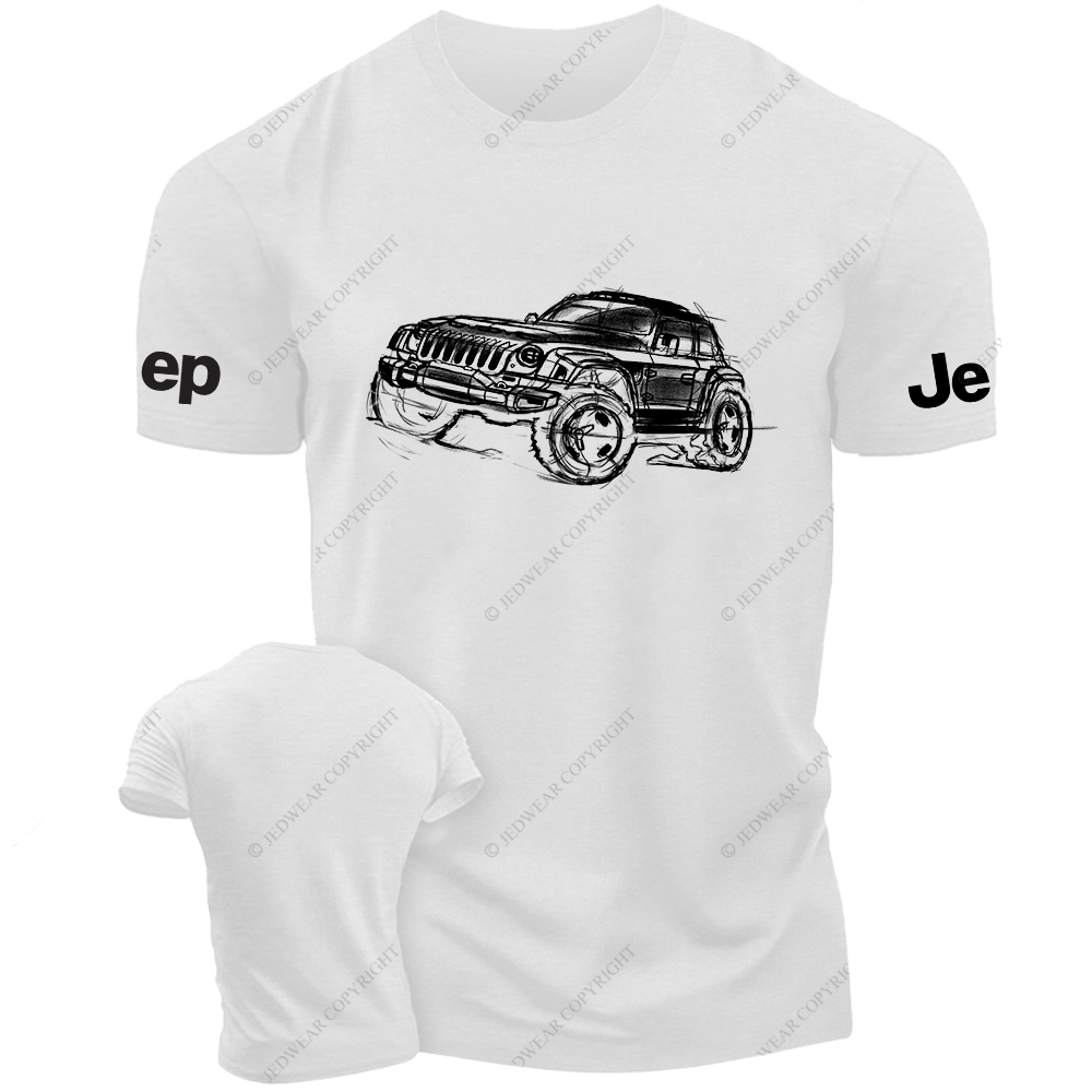 Off-Road Vehicle Black And White Stick Figure Line Art Jp T-Shirt