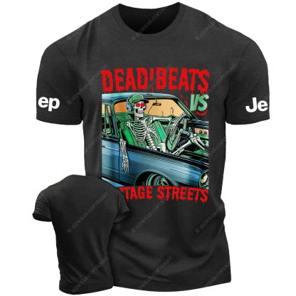 Skeleton Driving A Car Dead Beats Vintage Streets Jp T-Shirt