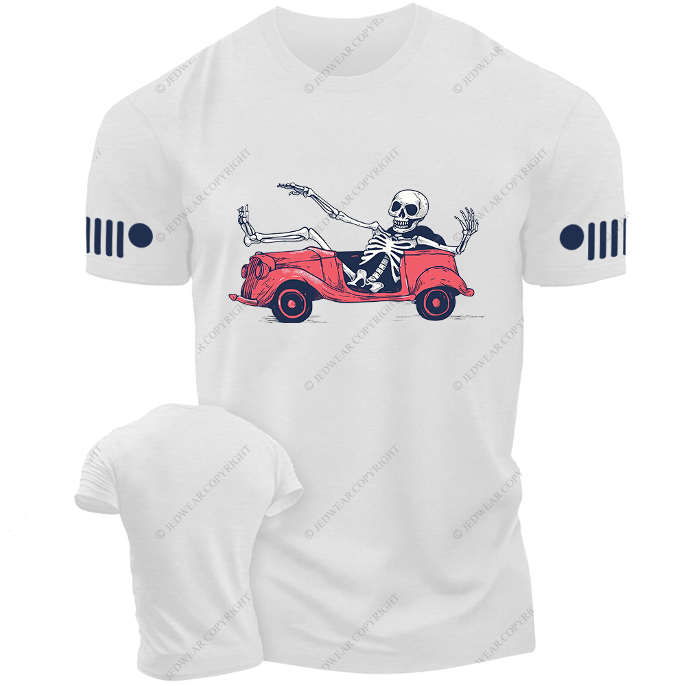 A Skeleton In A Car Halloween Skeleton Simple Hand Drawn Jp T-Shirt