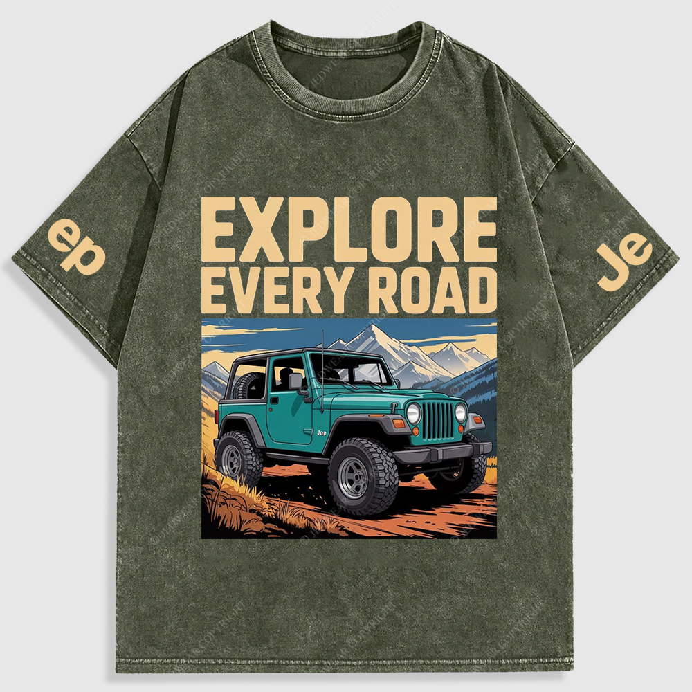 Explore Every Road  Snowy Mountain Meadows Washed T-Shirt