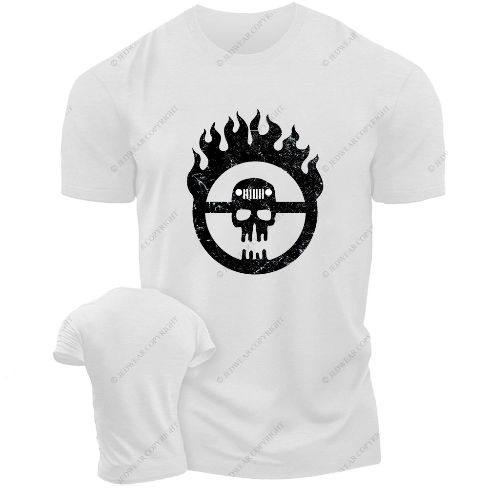 Skull Fire Black And White Sketch T-Shirt