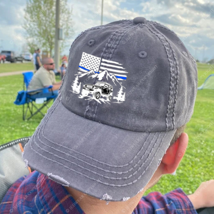 Jp Police Blue Line American Flag Mountains Silhouette Jp Baseball Cap