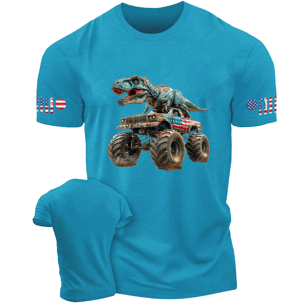 Dinosaur with Truck Patriotic Monster T-Rex Jp T-Shirt