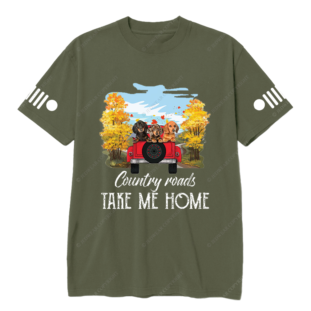 Car Dachshunds Country Roads Take Me Home Jp T-Shirt