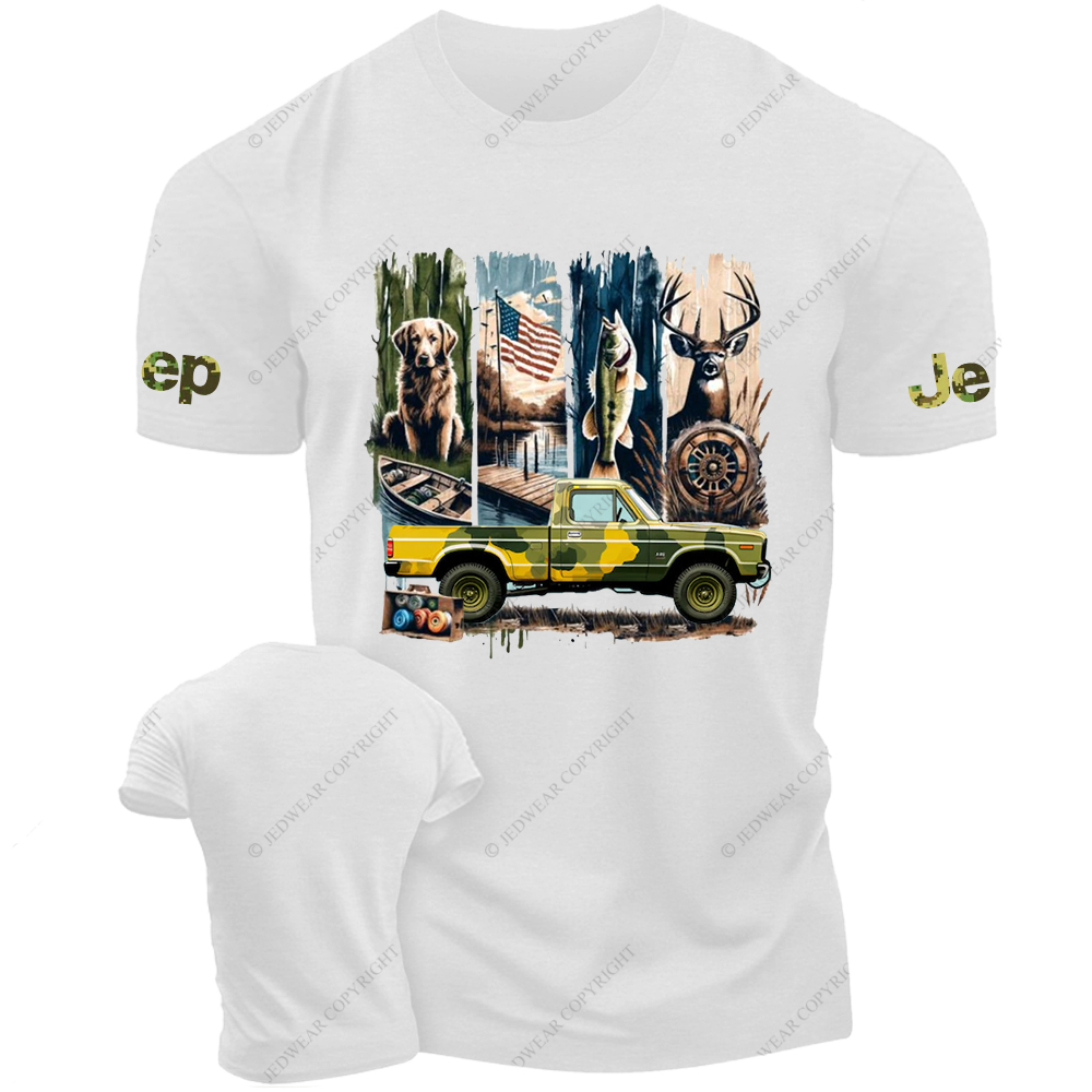Fish Dog Antelope American Flag Jp T-Shirt