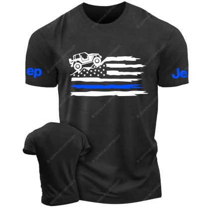 Off-Road Mountain Distressed American Flag Jp T-Shirt