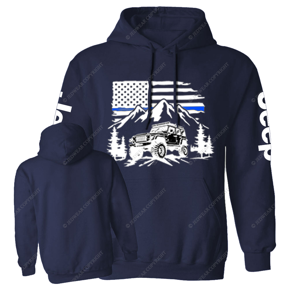 Jp Police Blue Line American Flag Mountains Silhouette Jp Casual Hoodie