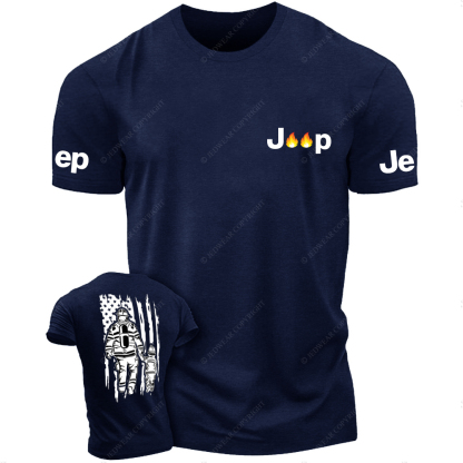 Back View Of Firefighters And Children Walking Out Of The Fire JP T-Shirt