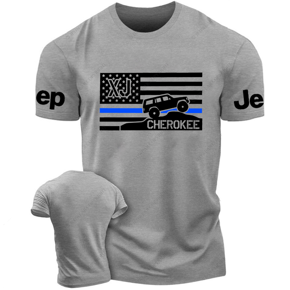 Cherokee XJ Police Blue Line American Flag Silhouette Jp T-Shirt
