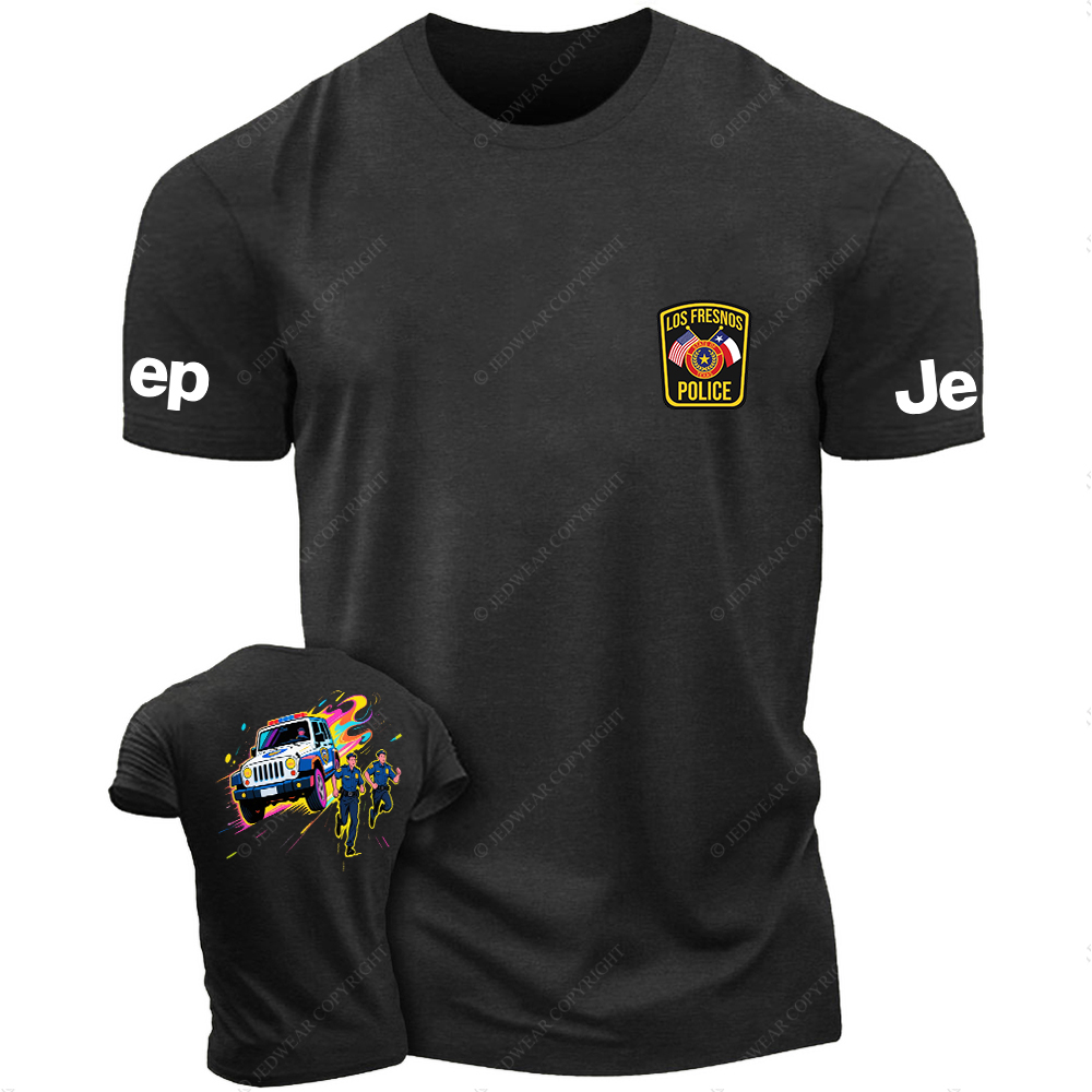 Police Car And Running Policeman JP T-Shirt