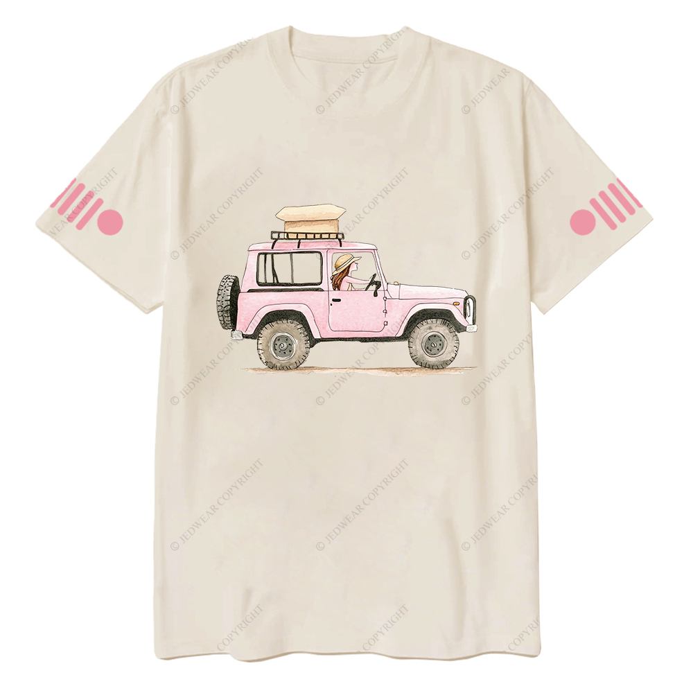 Girl In Safari Car Pink Jp T-Shirt