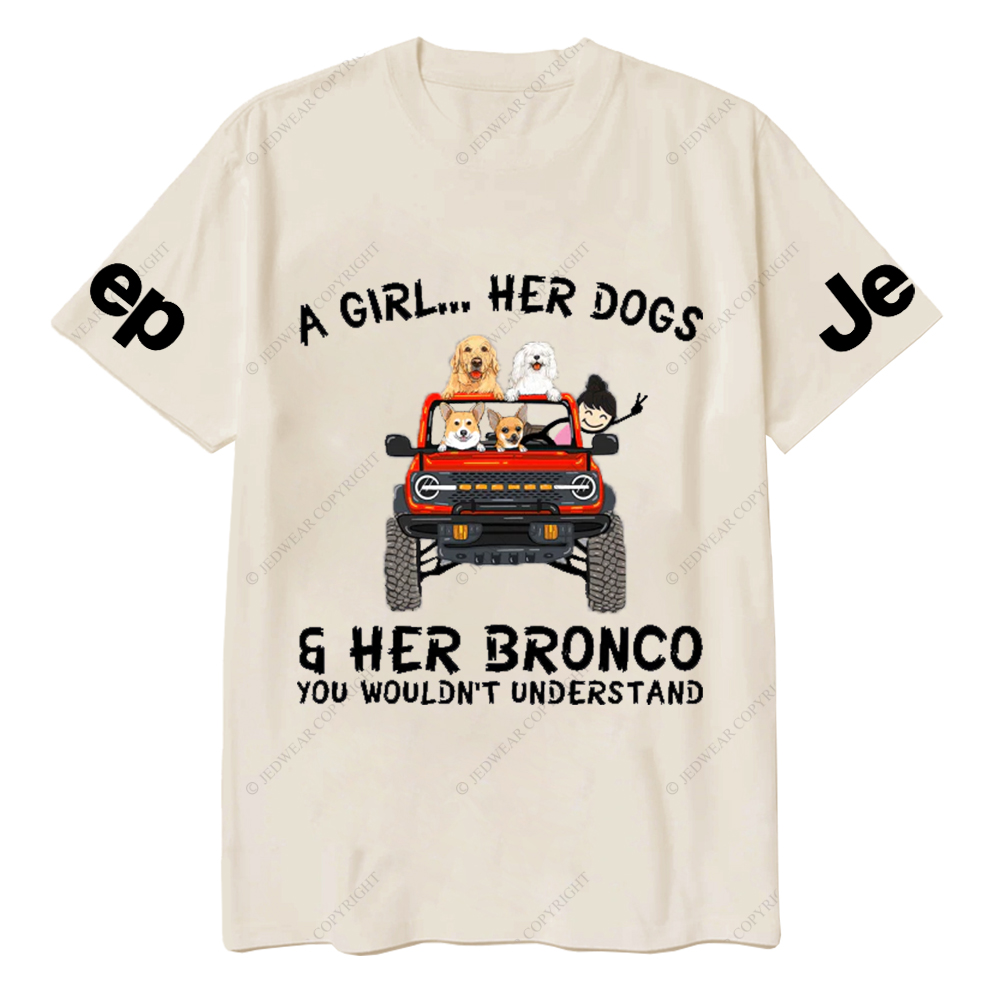 A Girl Her Dogs And Her Bronco Dog Jp T-Shirt