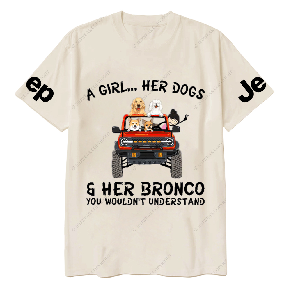 A Girl Her Dogs And Her Bronco Dog Jp T-Shirt