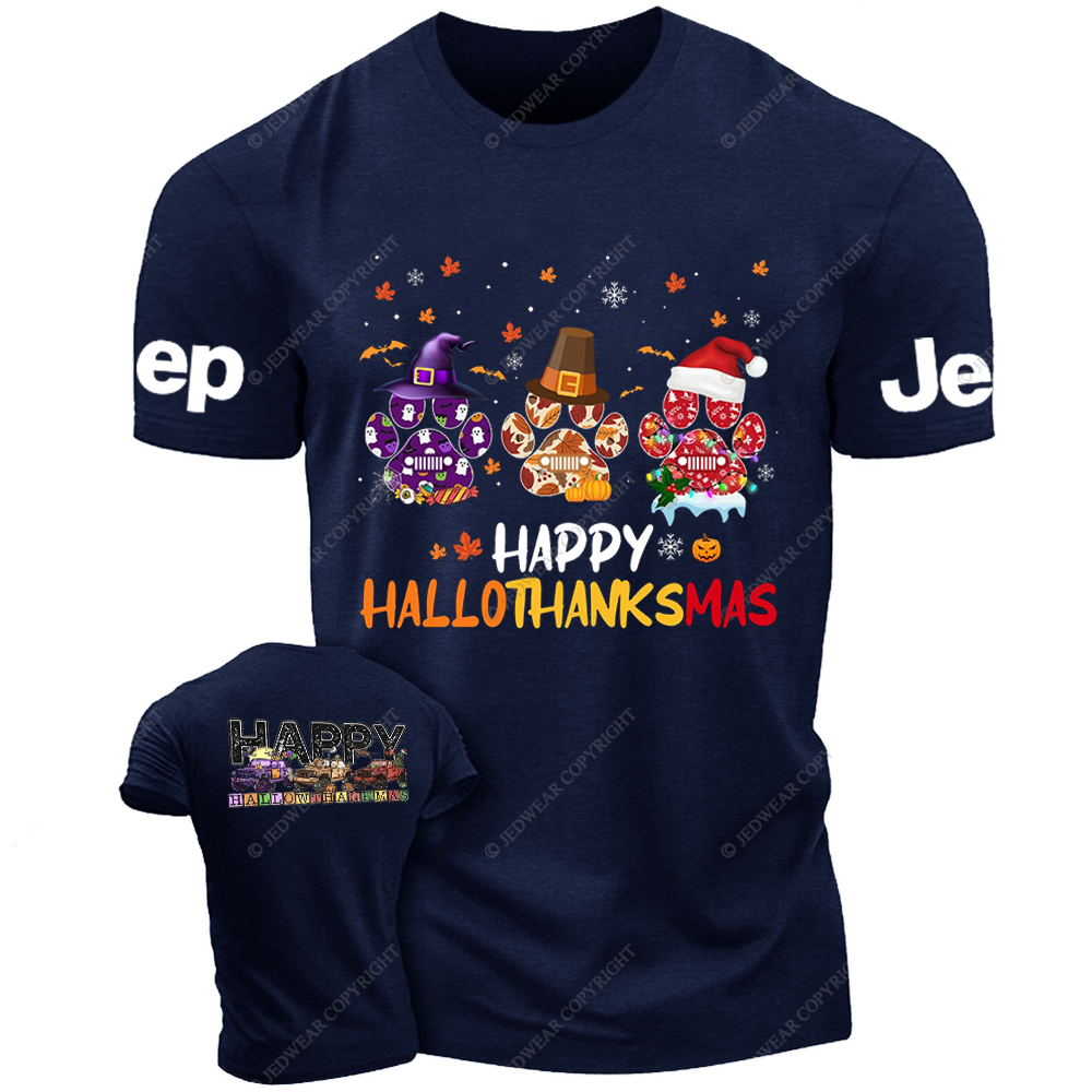 Happy HalloThanksMas Funny Halloween Thanksgiving Christmas Dog Jp T-Shirt