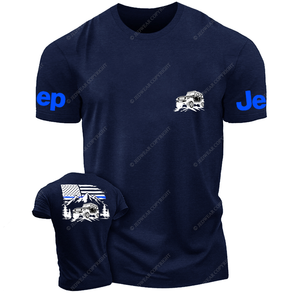 Jp Police Blue Line American Flag Mountains Silhouette Jp T-Shirt