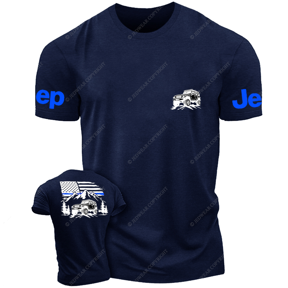 Jp Police Blue Line American Flag Mountains Silhouette Jp T-Shirt