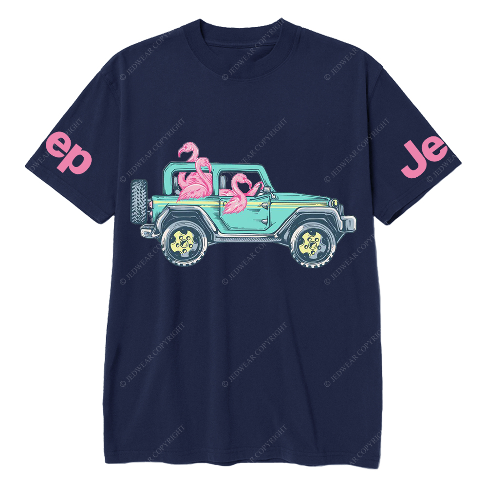 Green Car Flamingos Jp T-Shirt