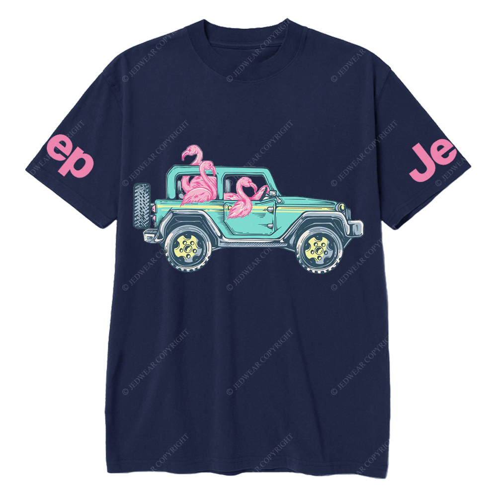 Green Car Flamingos Jp T-Shirt